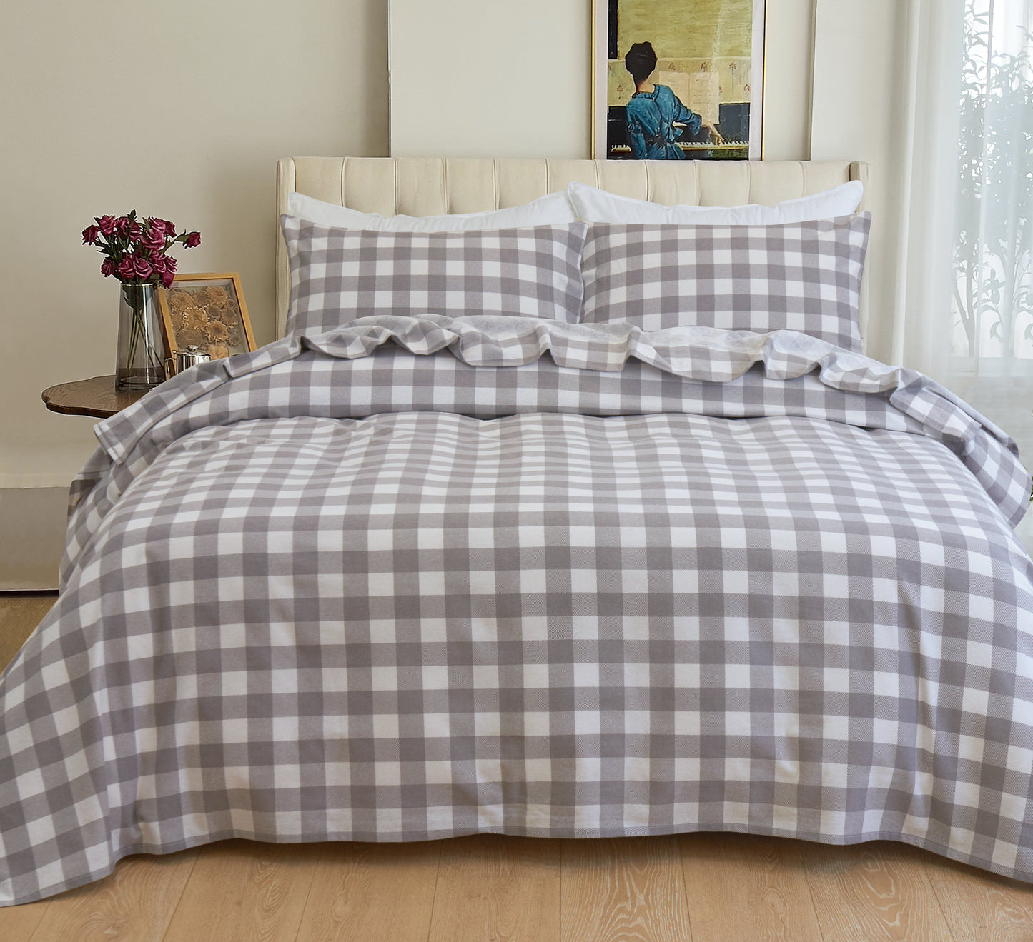 Mocassi Buffalo Checkered Pattern - 100% Turkish Cotton Flannel, 4-Piece Flannel Sheet Set