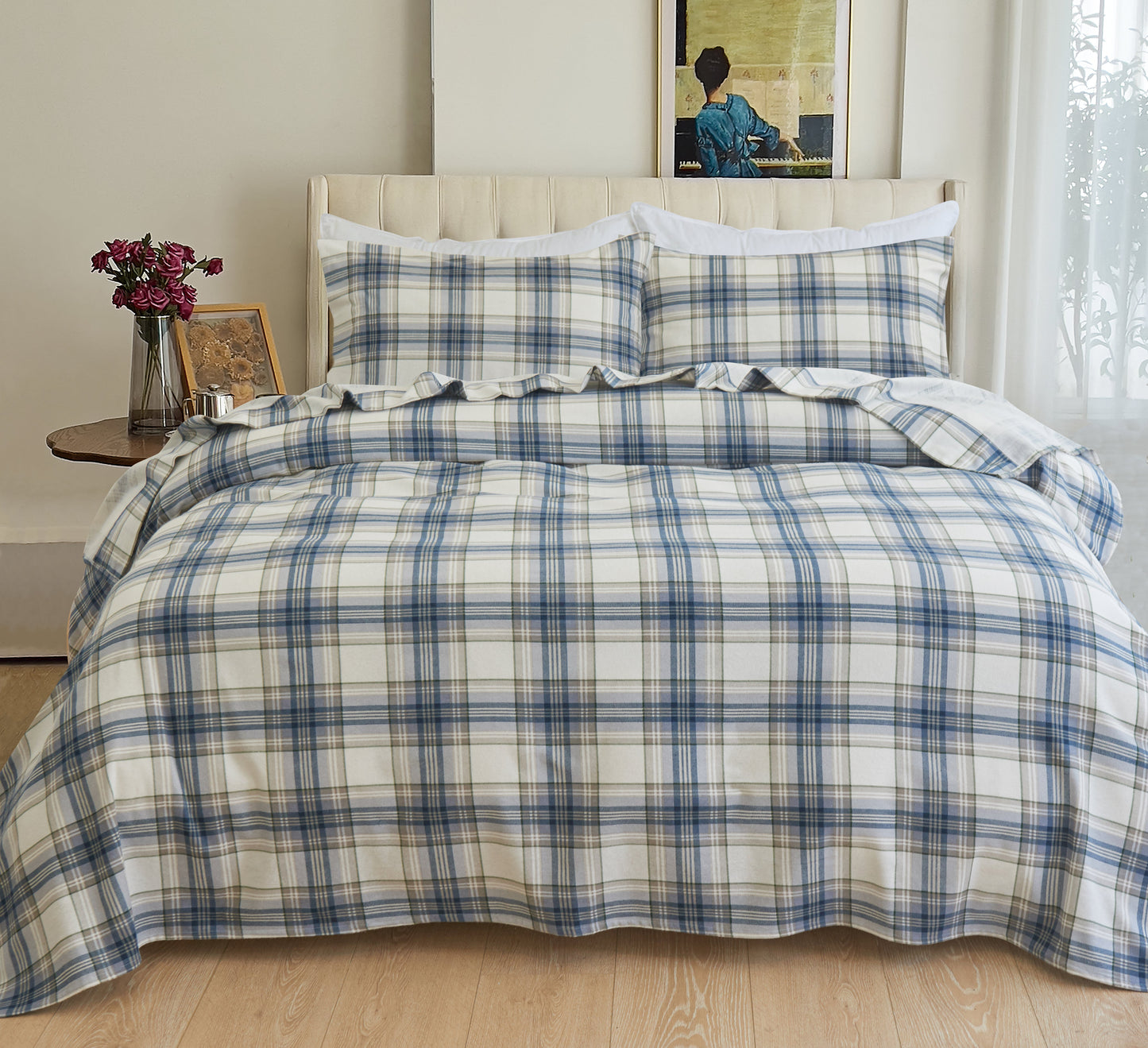 Mocassi Flannel Plaid - 100% Turkish Cotton Flannel, 4-Piece Flannel Sheet Set