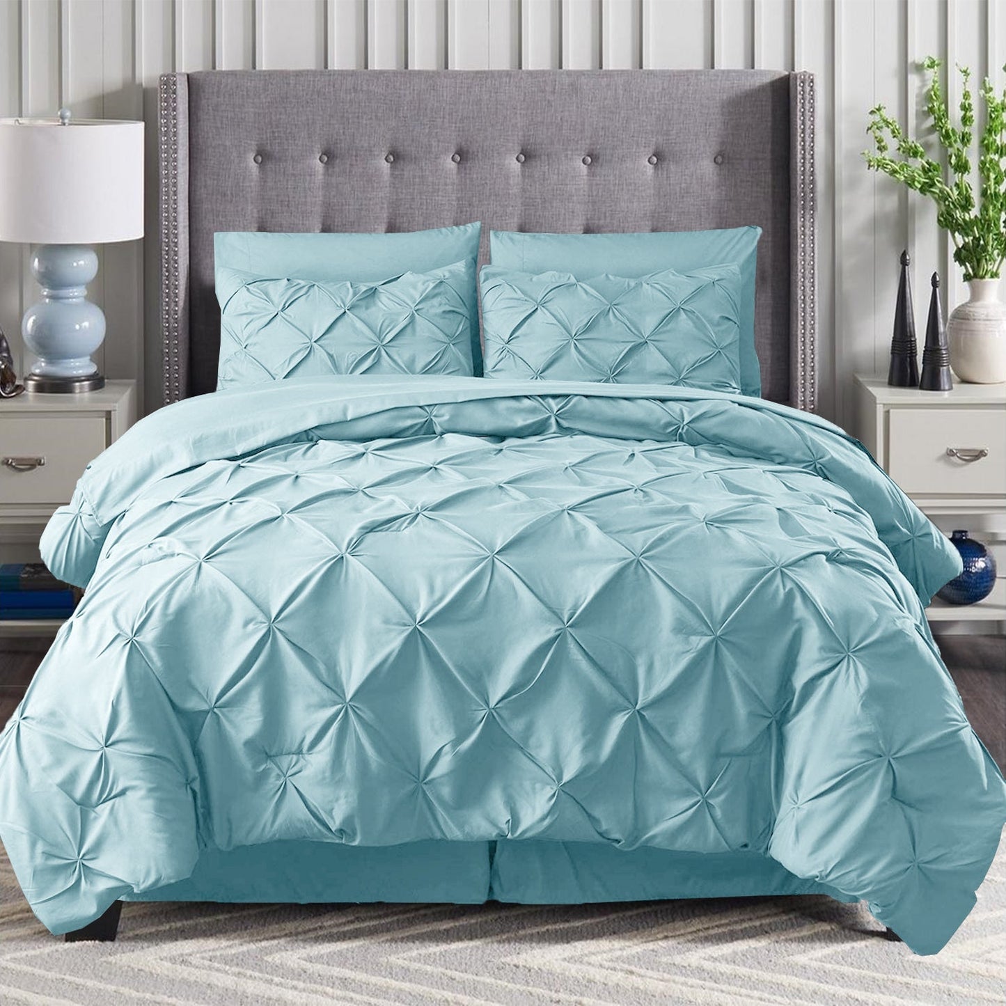 Mocassi 8 Piece Pintuck Comforter- Pinch Pleated Comforter Set Includes Sheet Set with Storage Pockets