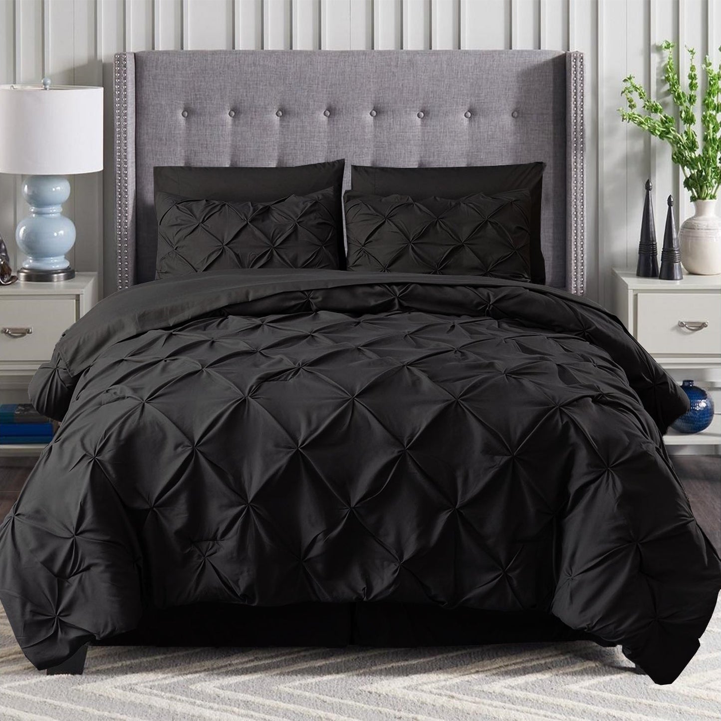 Mocassi 8 Piece Pintuck Comforter- Pinch Pleated Comforter Set Includes Sheet Set with Storage Pockets