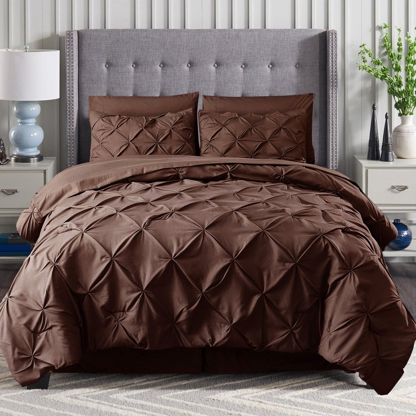 Mocassi 8 Piece Pintuck Comforter- Pinch Pleated Comforter Set Includes Sheet Set with Storage Pockets
