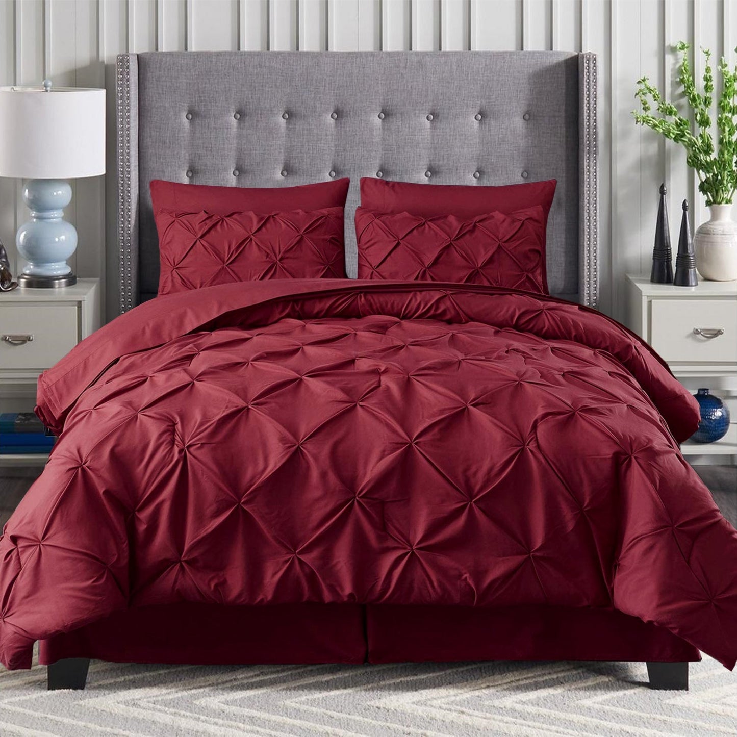 Mocassi 8 Piece Pintuck Comforter- Pinch Pleated Comforter Set Includes Sheet Set with Storage Pockets