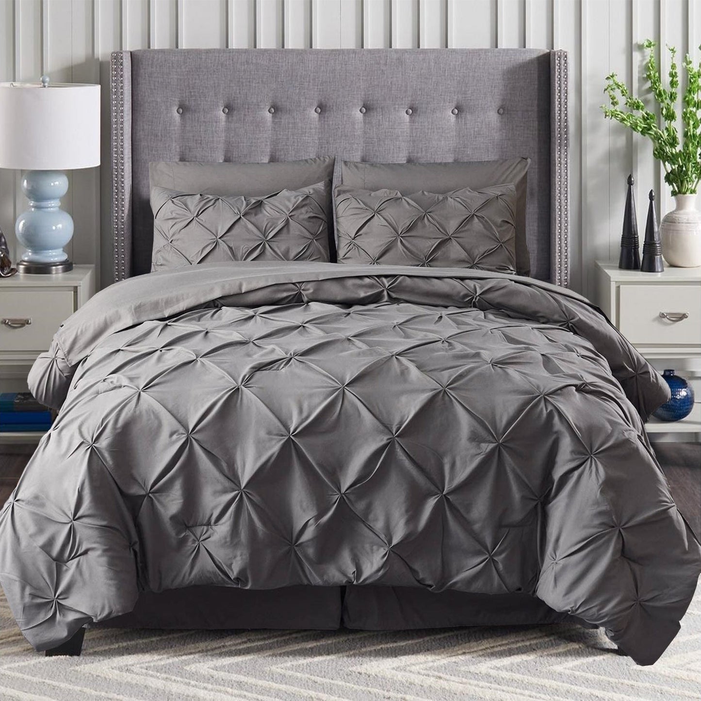 Mocassi 8 Piece Pintuck Comforter- Pinch Pleated Comforter Set Includes Sheet Set with Storage Pockets