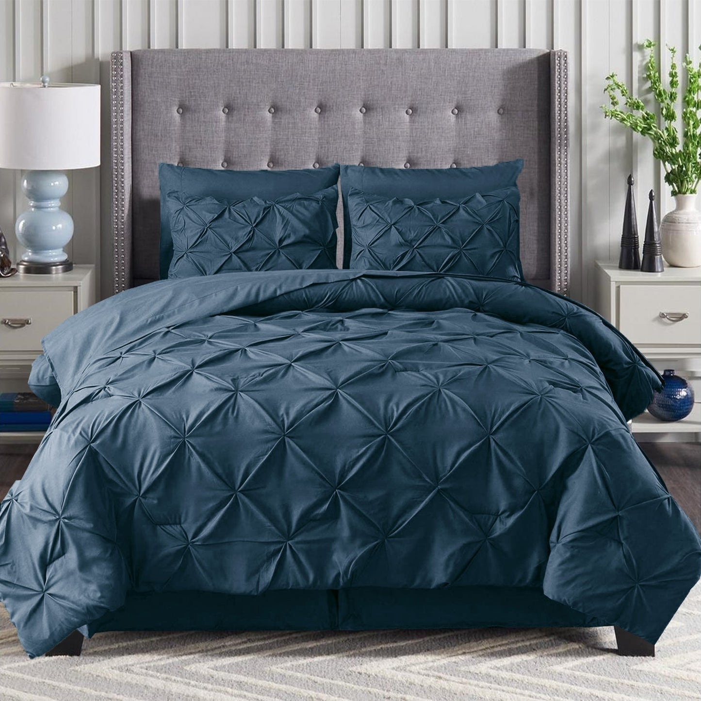 Mocassi 8 Piece Pintuck Comforter- Pinch Pleated Comforter Set Includes Sheet Set with Storage Pockets
