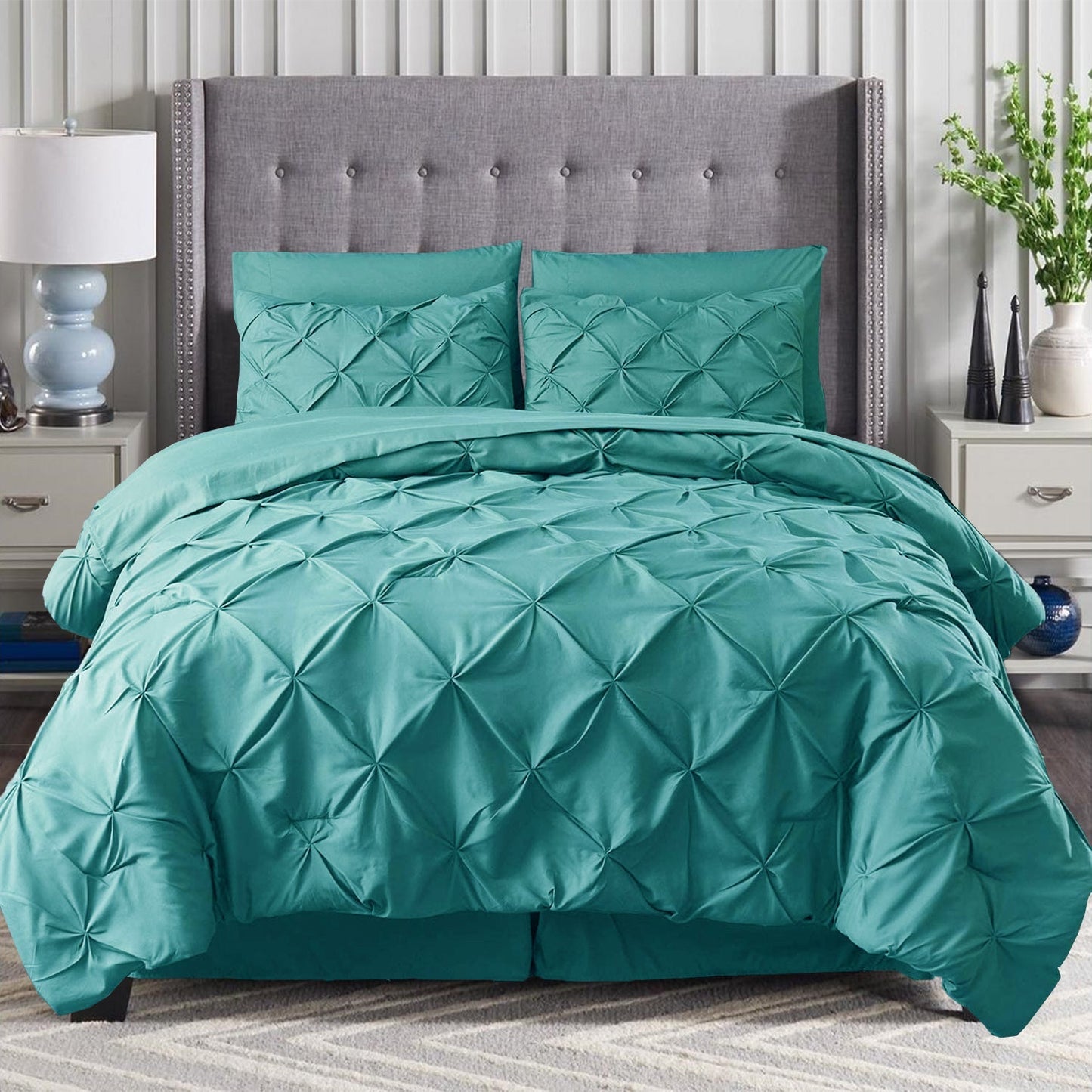 Mocassi 8 Piece Pintuck Comforter- Pinch Pleated Comforter Set Includes Sheet Set with Storage Pockets