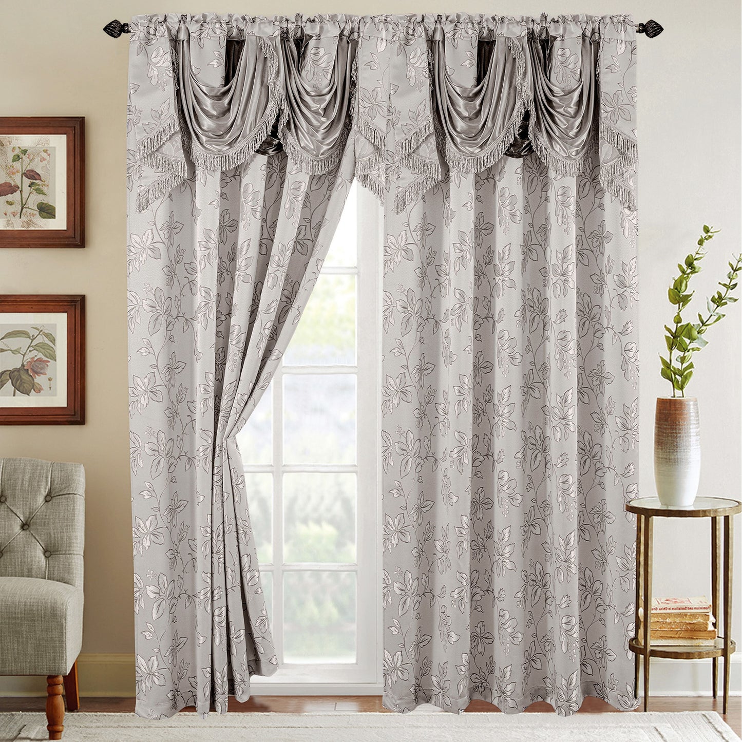 Mocassi Set of 2 Shereen Jacquard Look Curtain Panels - 54" W x 84" L