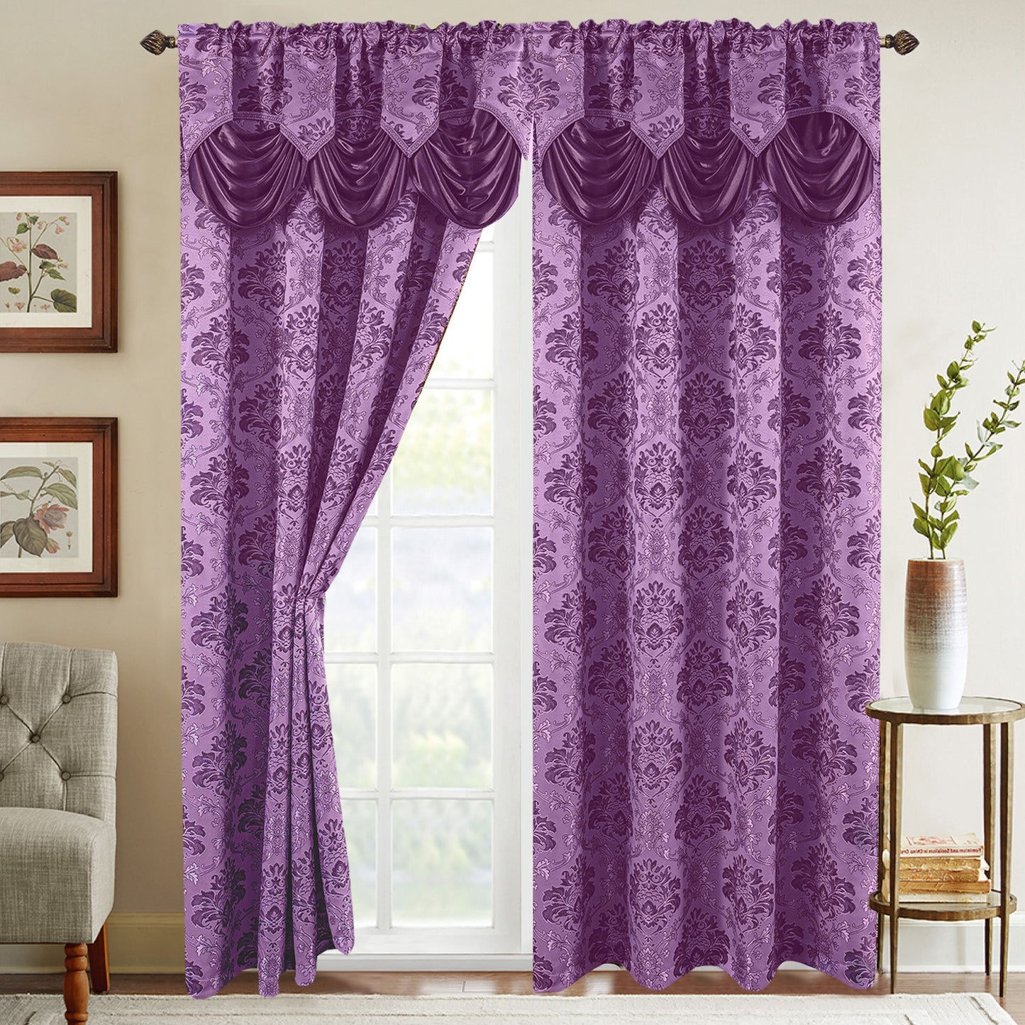 Mocassi Set of 2 Saffa Jacquard Look Curtain Panels - 54" W x 84" L