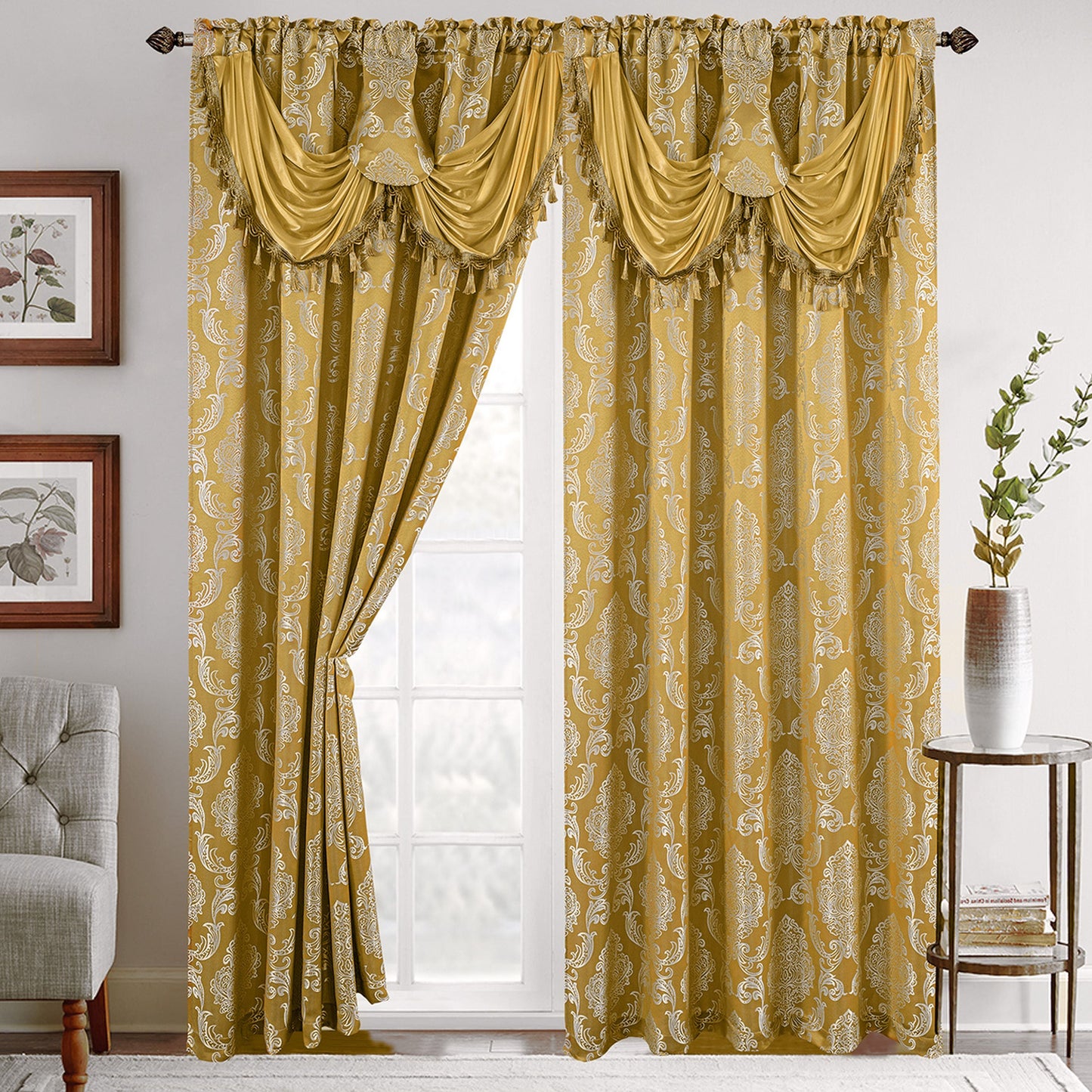 Mocassi Set of 2 Deyia Jacquard Look Curtain Panels - 54" W x 84" L