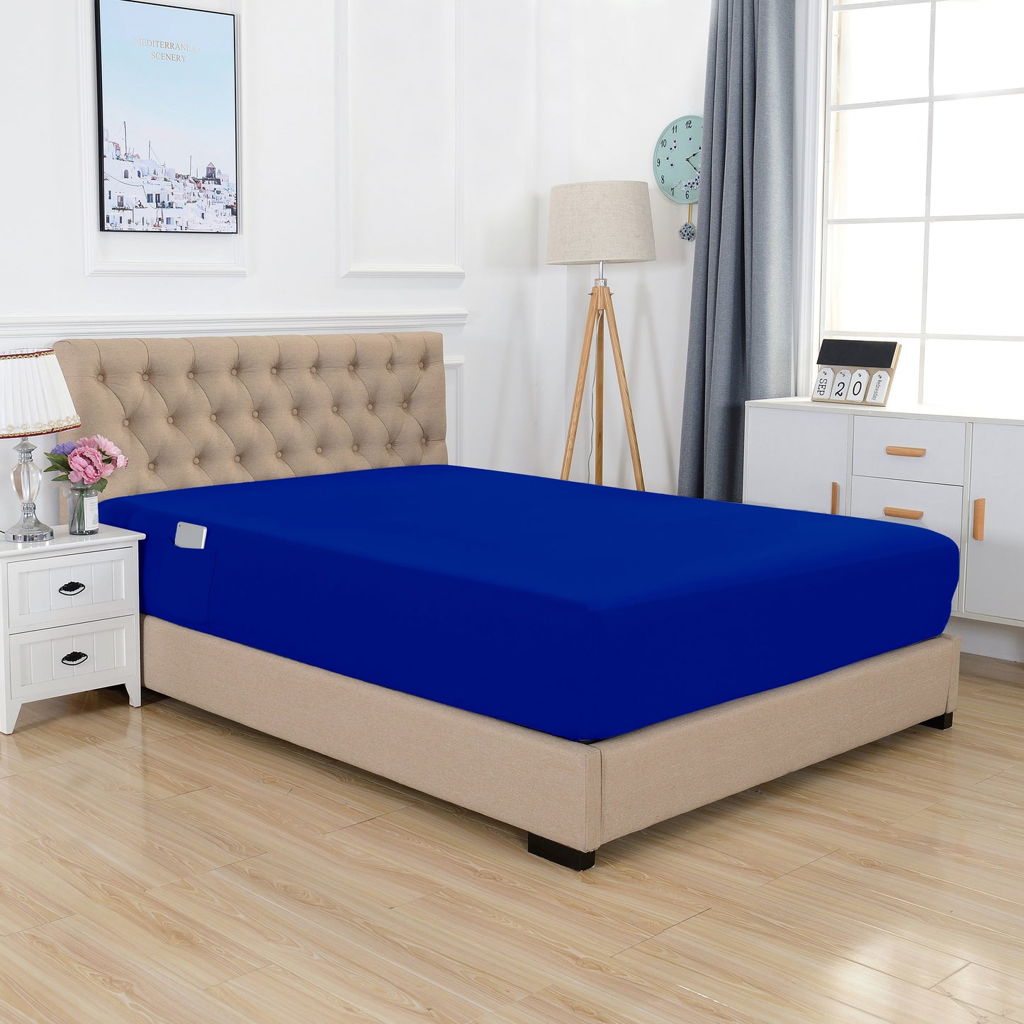 Mocassi 1-Piece 18" - 21" Deep Single Fitted Sheet for High Mattress, Smart Pocket, Luxury and Wrinkle Resistant 1500 Series Egyptian Quality