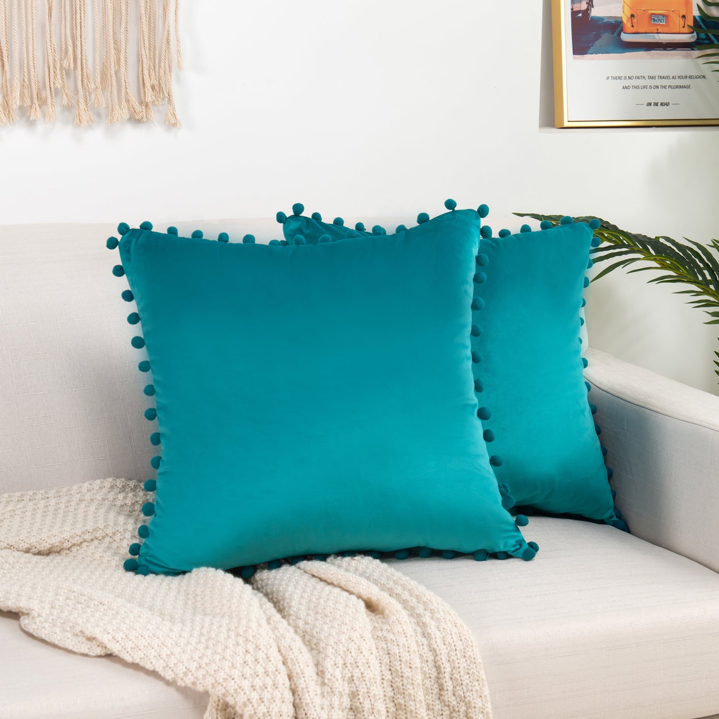 Mocassi 2 Piece Pom-Pom Velvet Cushion Cover - Pillow Covers