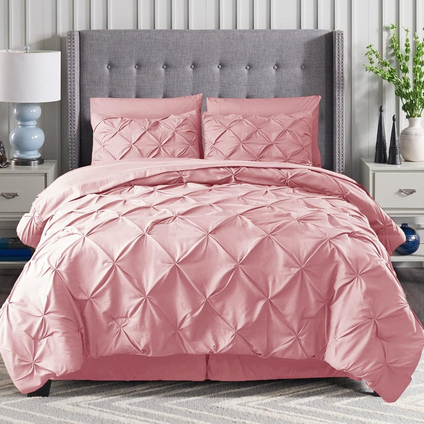 Mocassi 8 Piece Pintuck Comforter- Pinch Pleated Comforter Set Includes Sheet Set with Storage Pockets