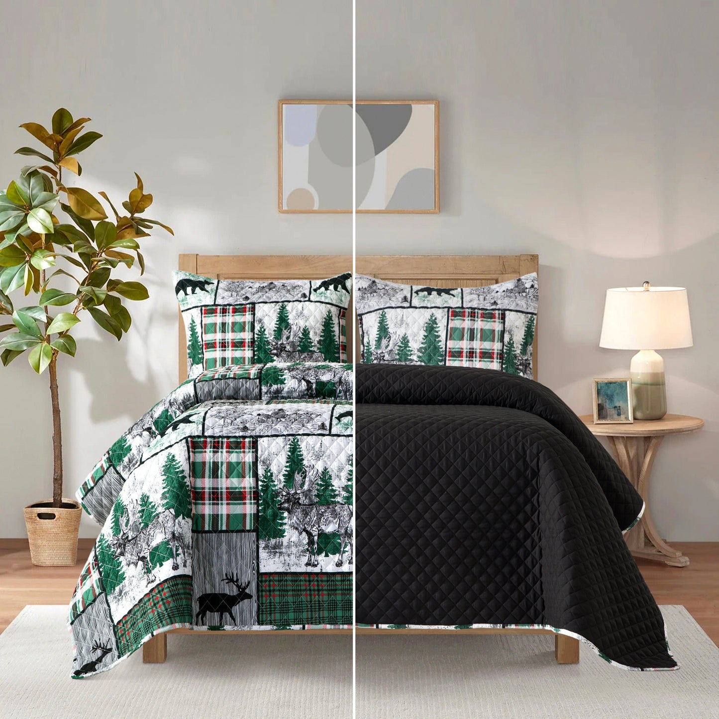 Mocassi 3-Piece Patch Plaid Quilted Reversible Bedspread Coverlet Set