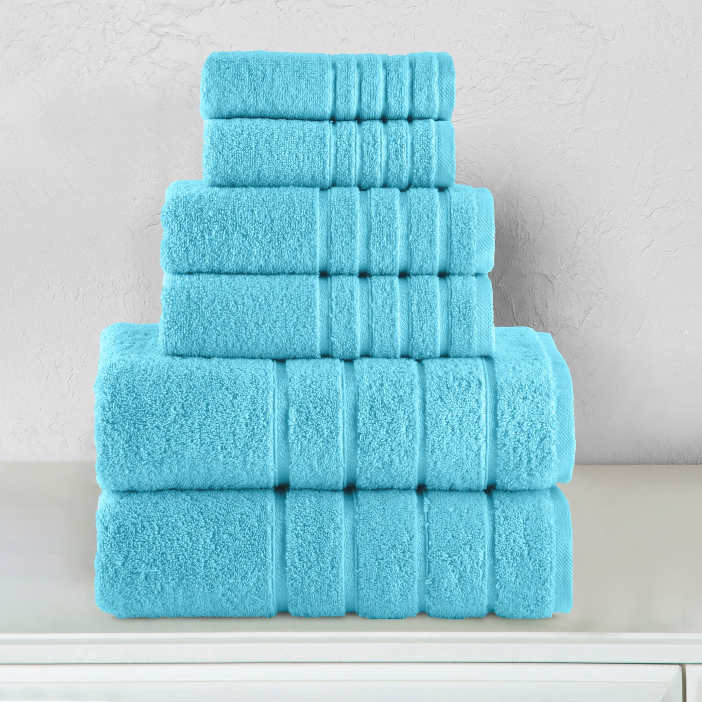 Mocassi 6-Piece Turkish Cotton 4 Lines Stripe Towel Set, 2 Washcloths, 2 Hand Towels and 2 Bath Towels