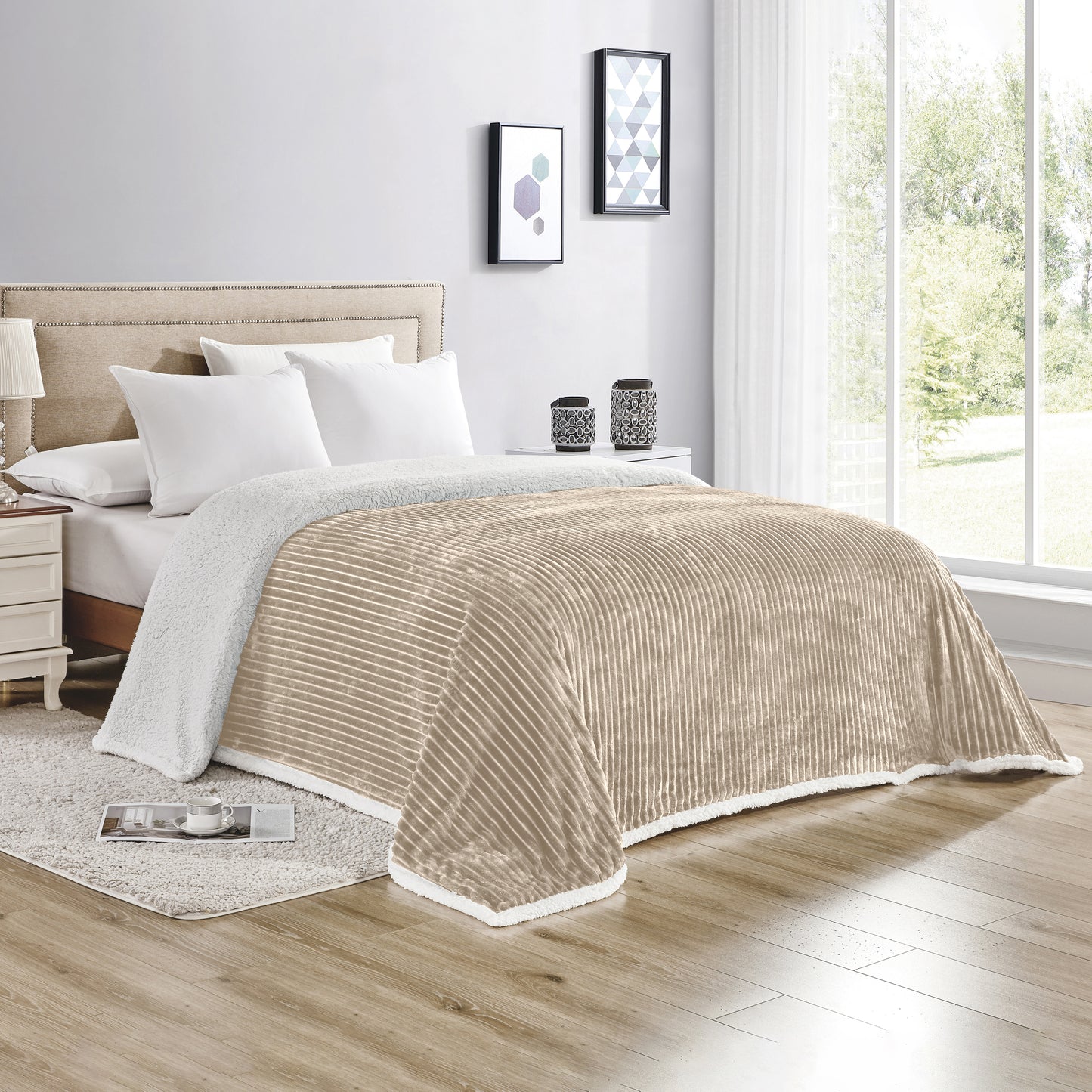 Mocassi Stripe Design Luxury Micro-Sherpa Corduroy Blanket