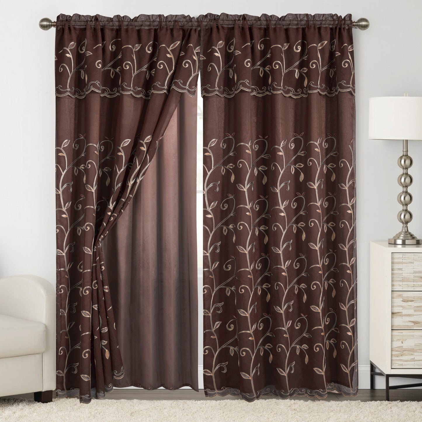 Mocassi Set of 2 Lucia Curtain Panels with Attached Valance 54" W x 84" L