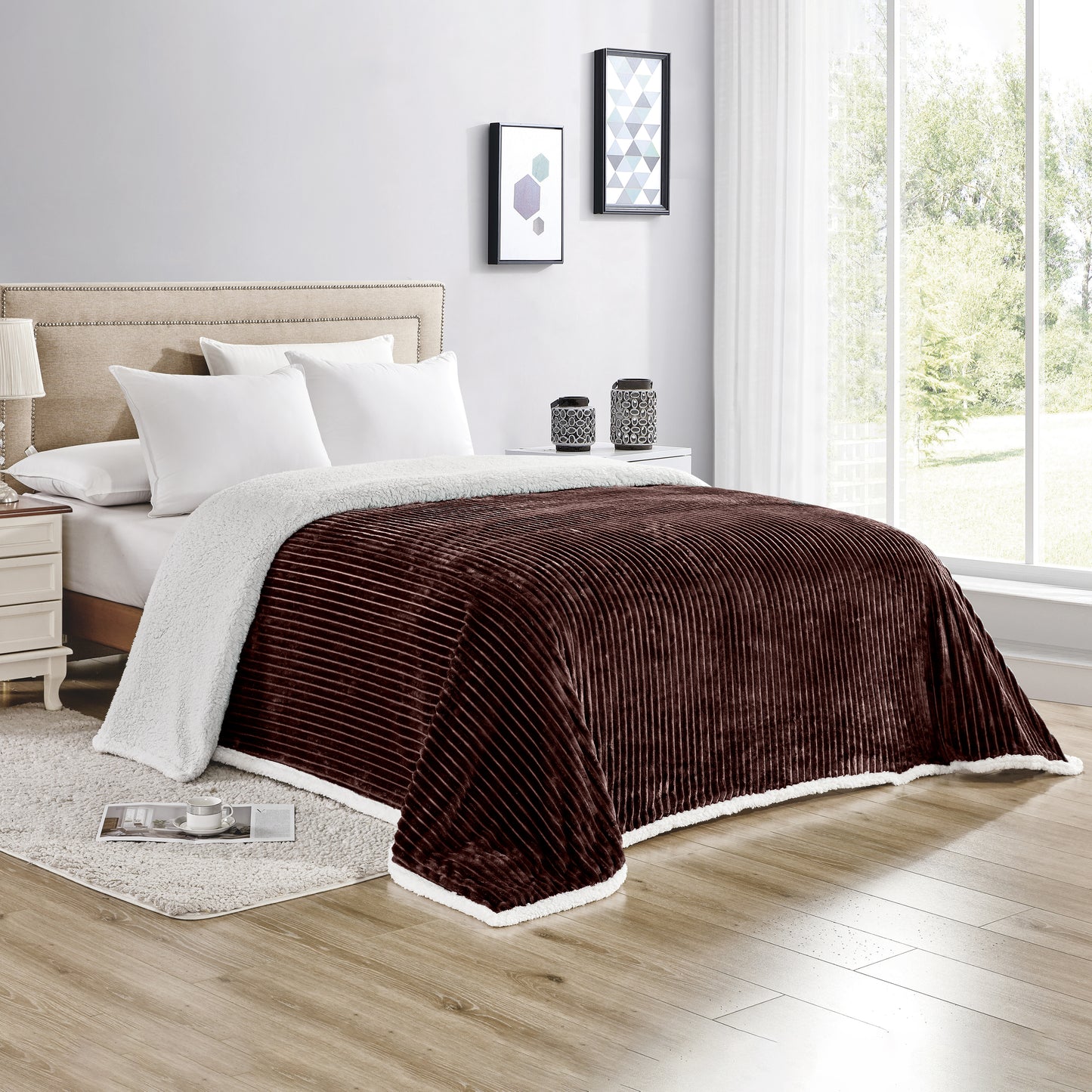 Mocassi Stripe Design Luxury Micro-Sherpa Corduroy Blanket