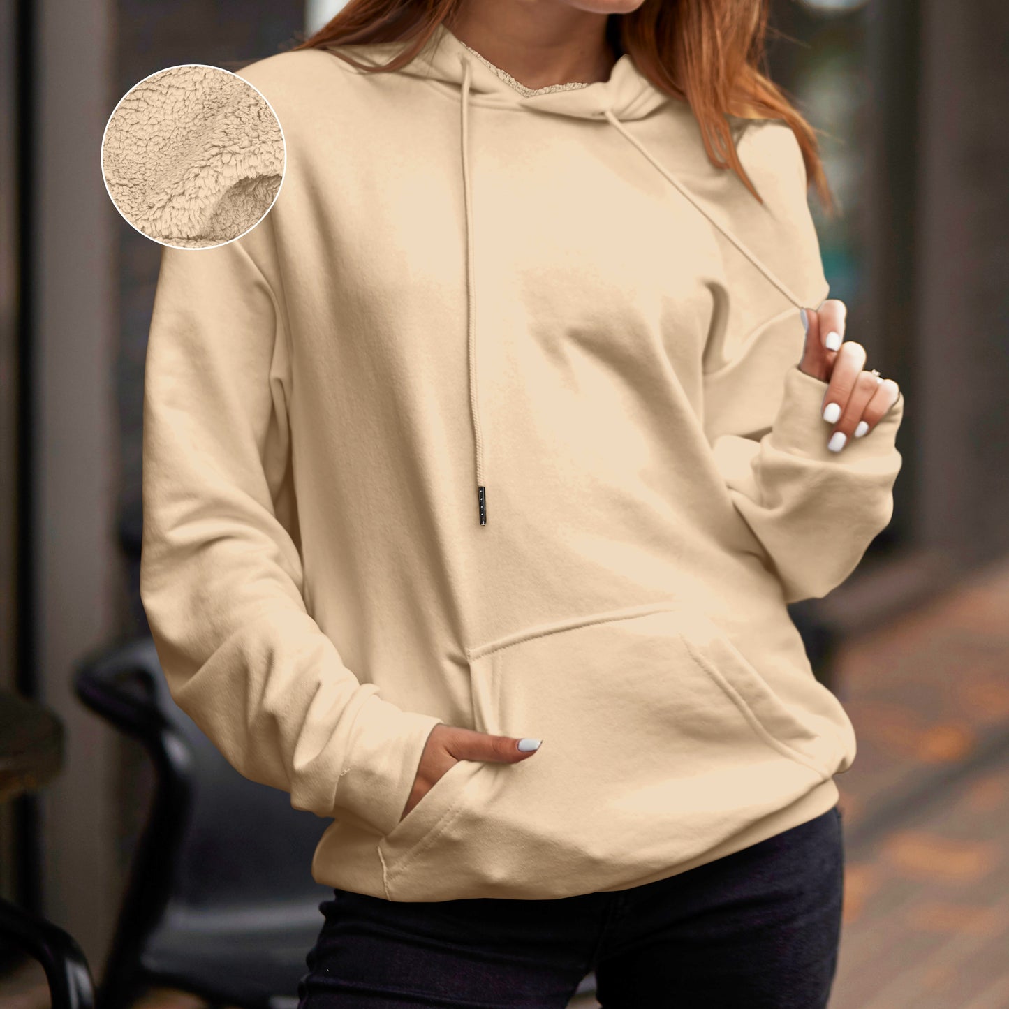 Mocassi Women Casual Sherpa-Lined Cotton Hoodie