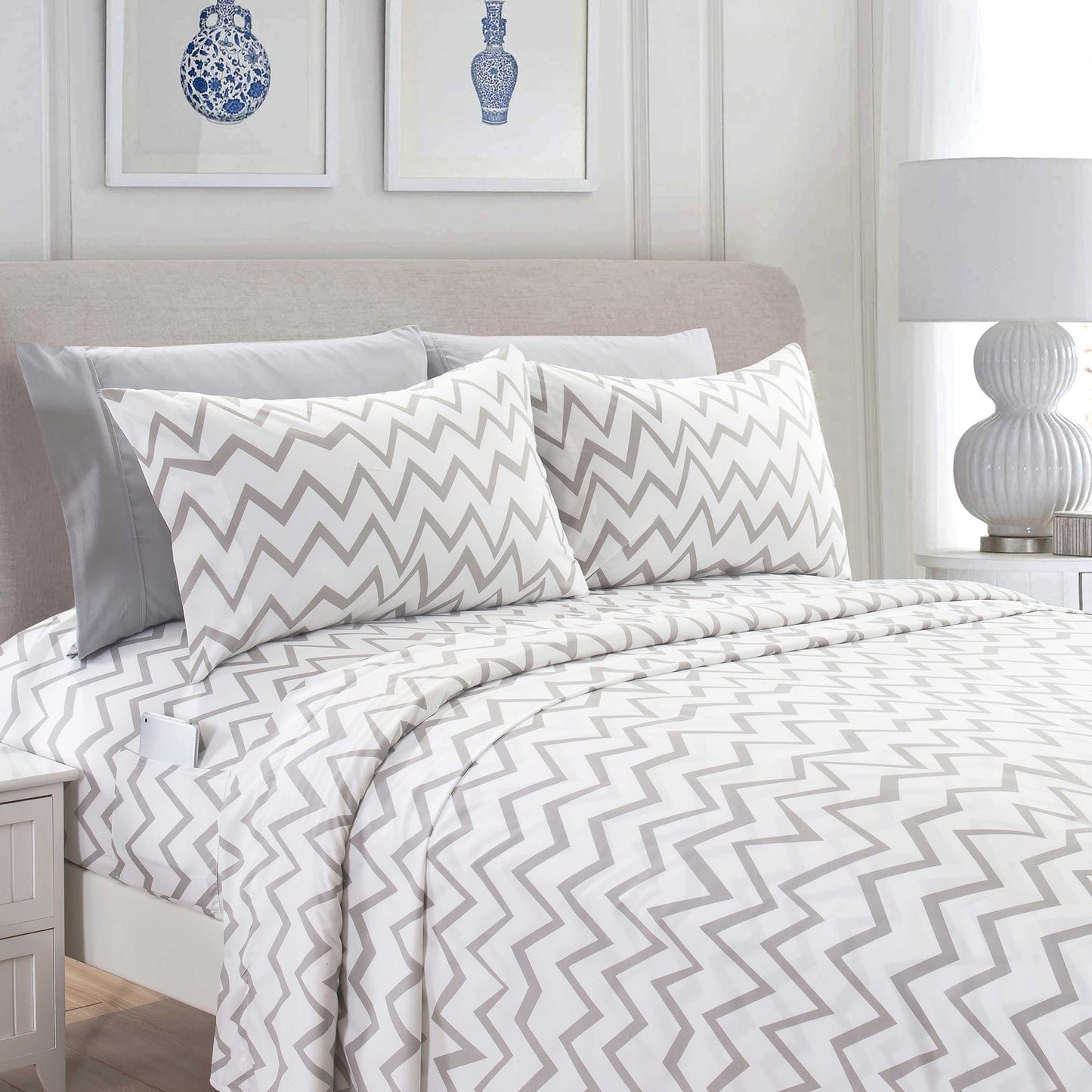 Mocassi Chevron Pattern 1500 Series Percale Egyptian Quality Softness Wrinkle and Fade Resistant Sheet Set