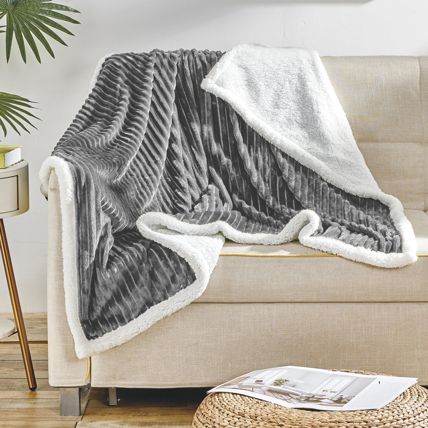 Mocassi Stripe Design Luxury Micro-Sherpa Corduroy Blanket