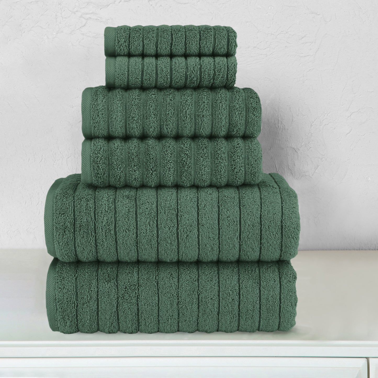 Mocassi 6-Piece Turkish Cotton Corduroy Towel Set, 2 Washcloths, 2 Hand Towels and 2 Bath Towels