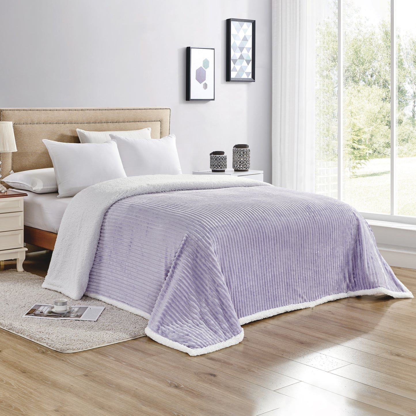 Mocassi Stripe Design Luxury Micro-Sherpa Corduroy Blanket
