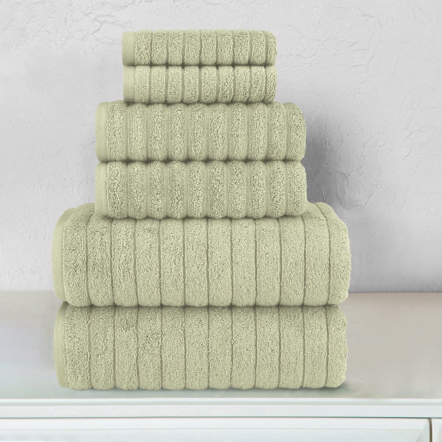 Mocassi 6-Piece Turkish Cotton Corduroy Towel Set, 2 Washcloths, 2 Hand Towels and 2 Bath Towels