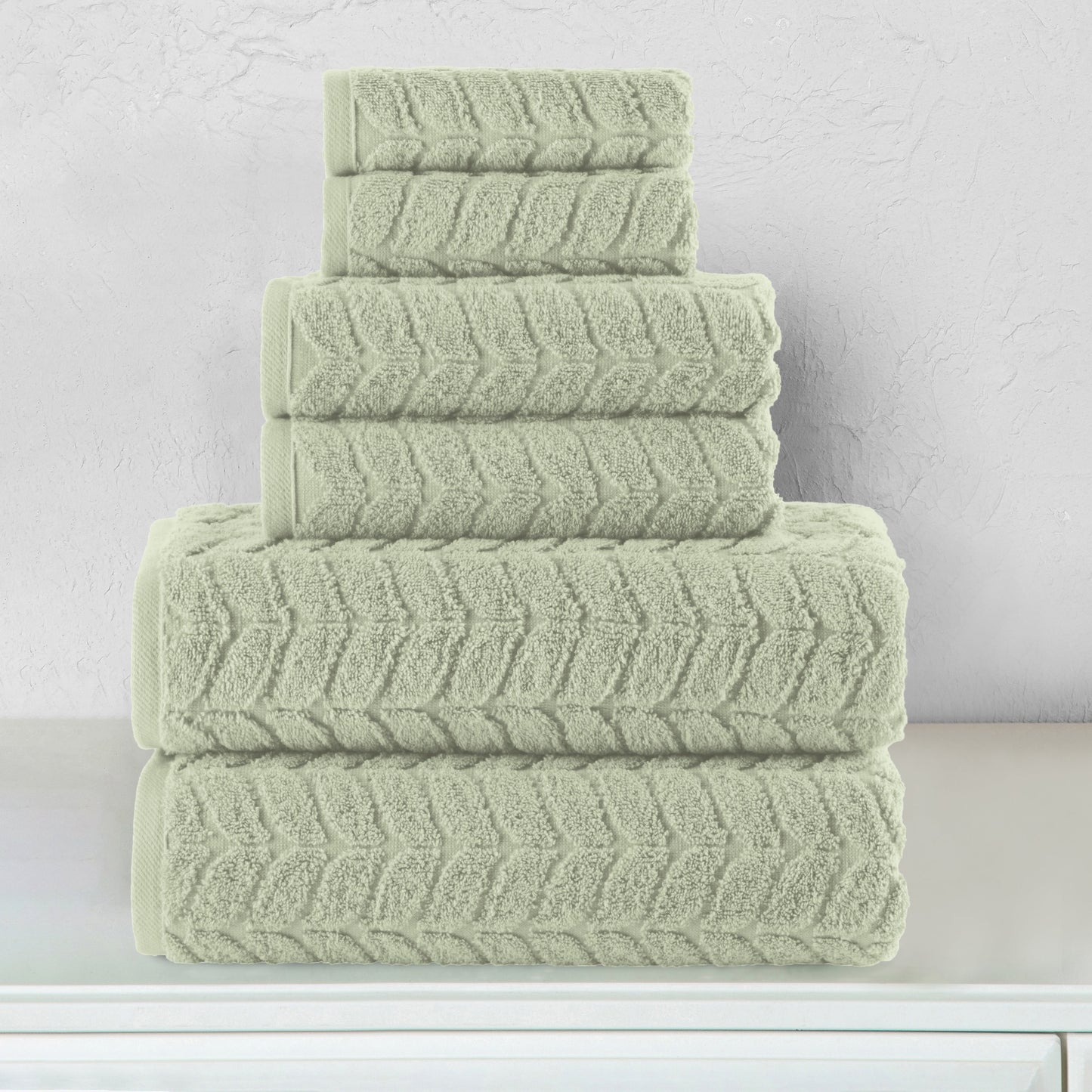 Mocassi 6-Piece Turkish Cotton Braided Towel Set, 2 Washcloths, 2 Hand Towels and 2 Bath Towels