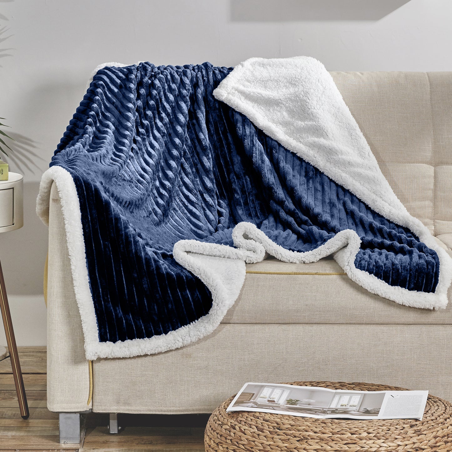 Mocassi Stripe Design Luxury Micro-Sherpa Corduroy Blanket