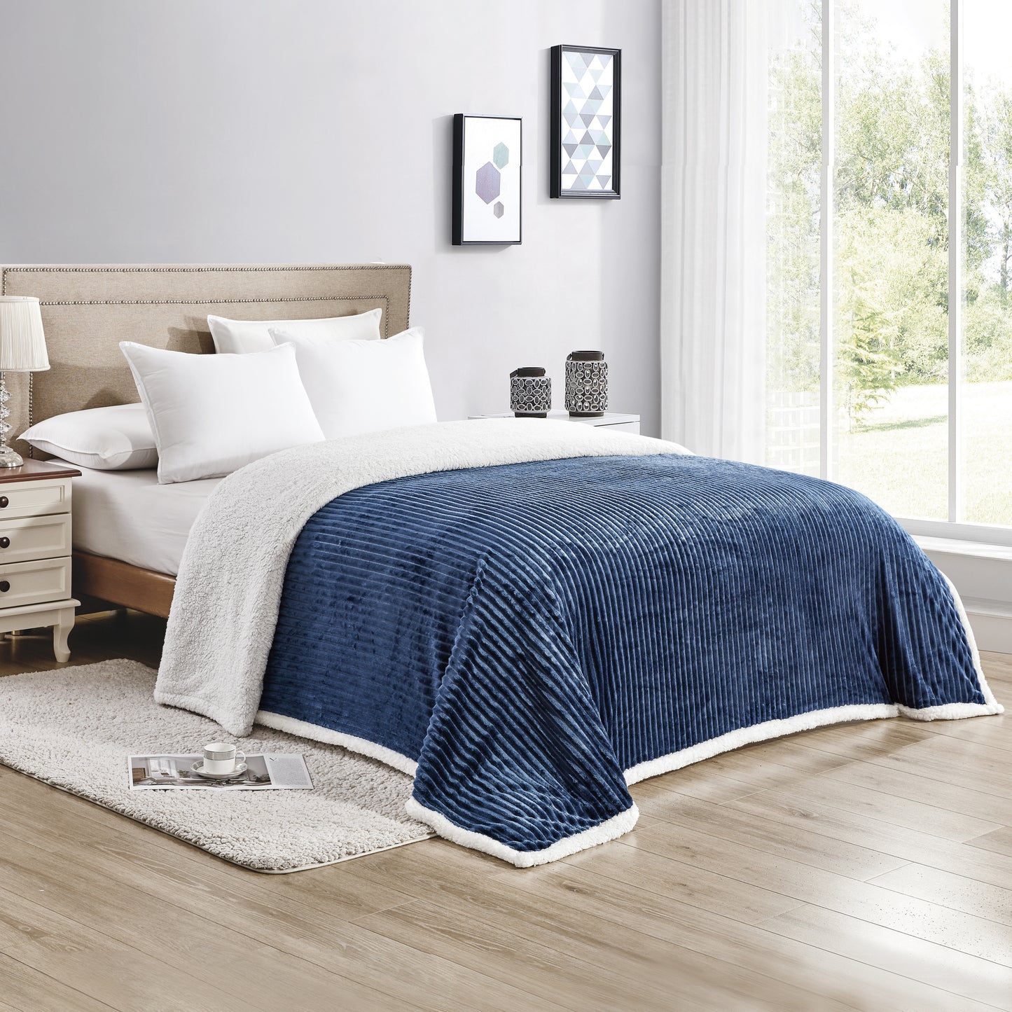 Mocassi Stripe Design Luxury Micro-Sherpa Corduroy Blanket