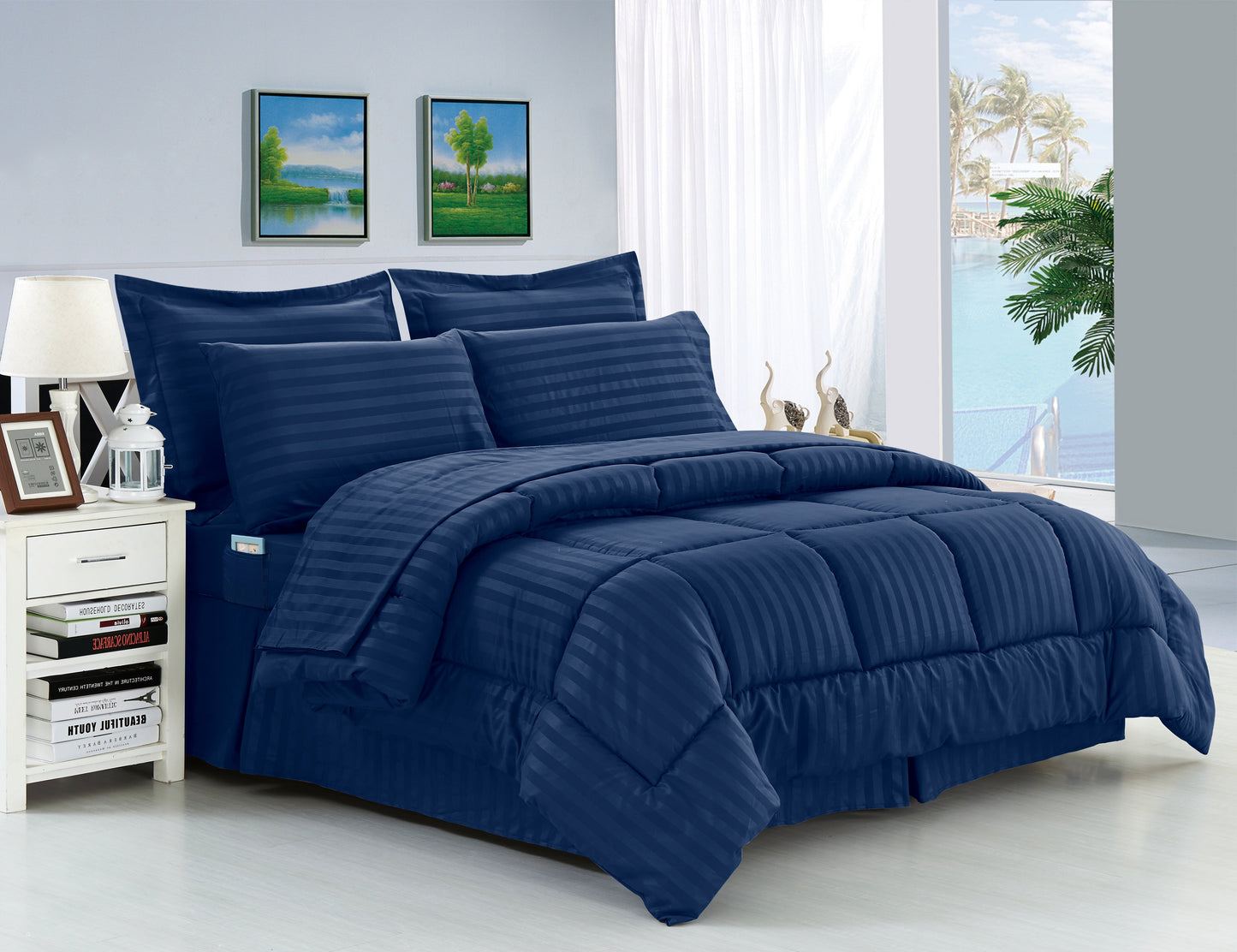 Mocassi 8 Piece Stripe Pattern Bed-in-a-Bag Comforter Set