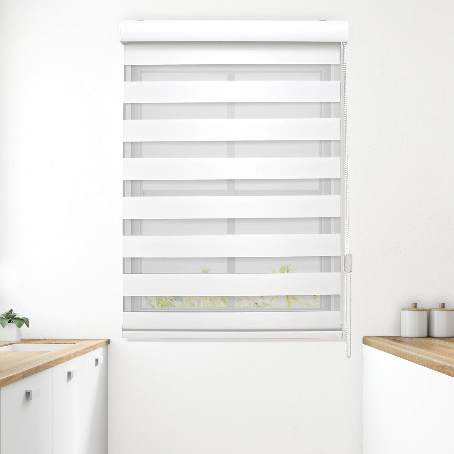 Mocassi Corded Zebra Blinds, Dual Layer Window Treatments Sheer Light Control
