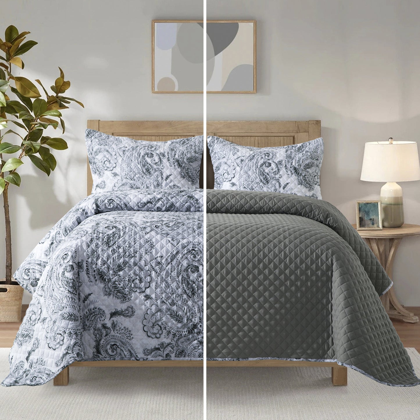 Mocassi 3-Piece Paisley Quilted Reversible Bedspread Coverlet Set