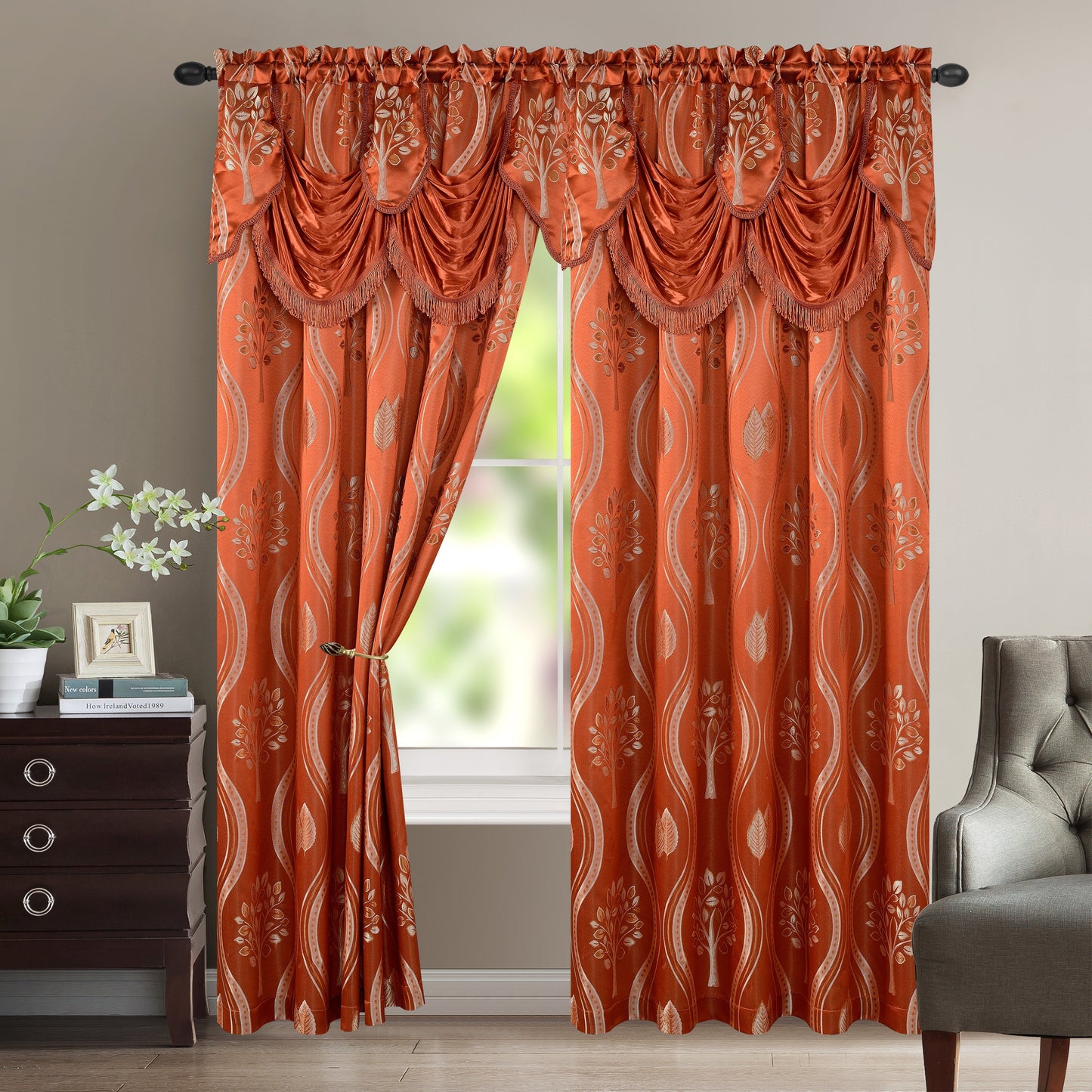 Mocassi Set of 2 Aurora Jacquard Look Curtain Panels - 54" W x 84" L