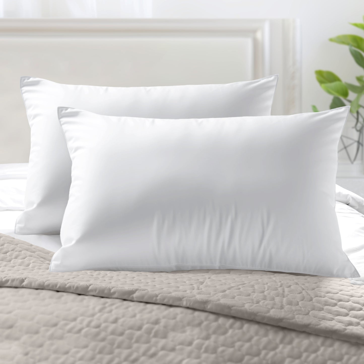Mocassi Retreat Solid Cotton Shell Hotel Pillows, Gel-Infused Filling - Set of 2