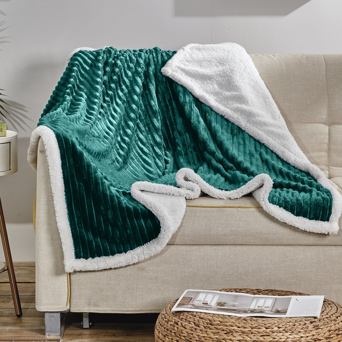 Mocassi Stripe Design Luxury Micro-Sherpa Corduroy Blanket