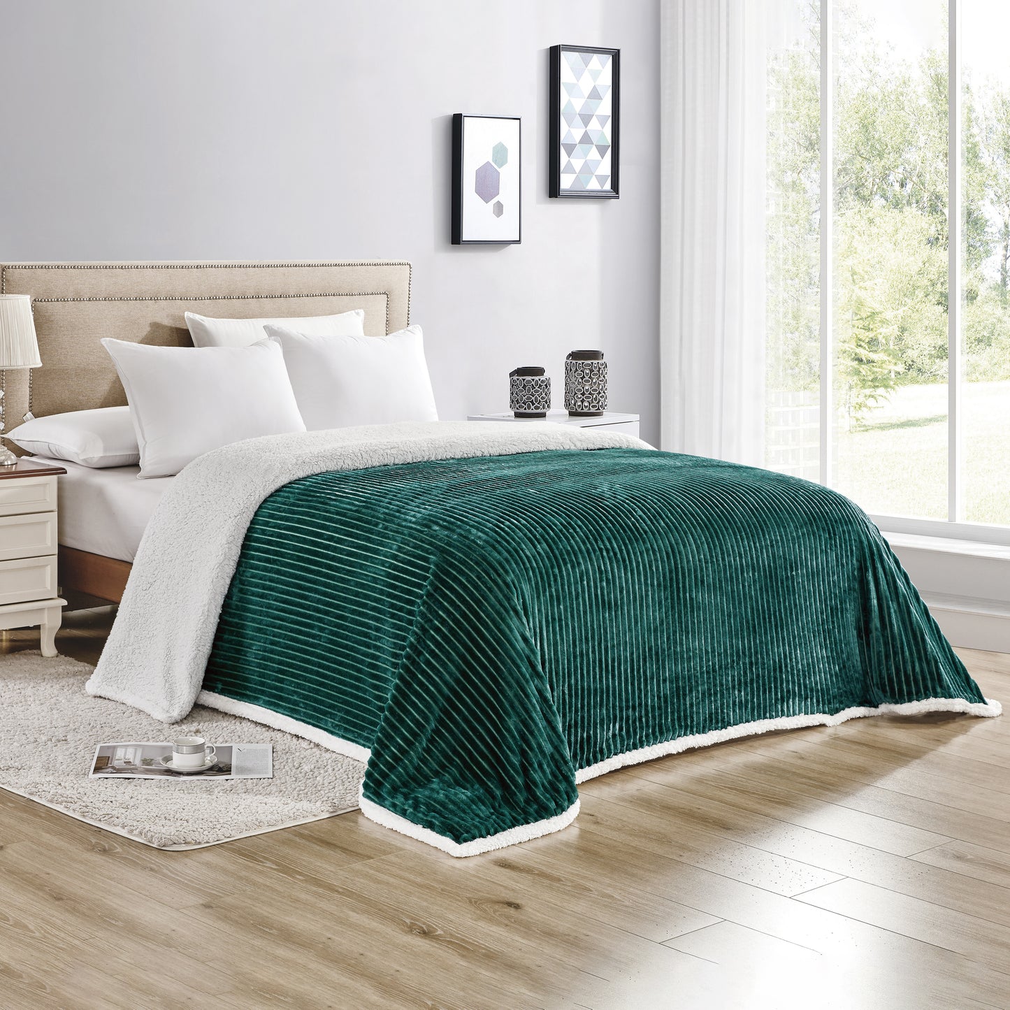 Mocassi Stripe Design Luxury Micro-Sherpa Corduroy Blanket