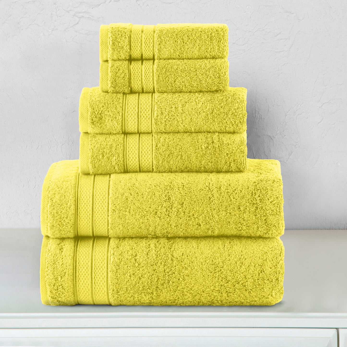 Mocassi 6-Piece Turkish Cotton Three Line Popcorn Towel Set, 2 Washcloths, 2 Hand Towels and 2 Bath Towels