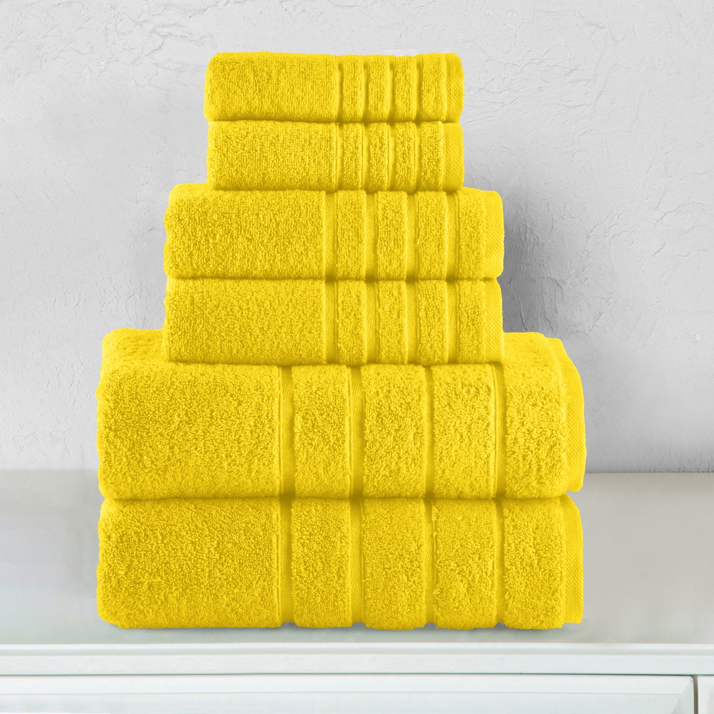 Mocassi 6-Piece Turkish Cotton 4 Lines Stripe Towel Set, 2 Washcloths, 2 Hand Towels and 2 Bath Towels