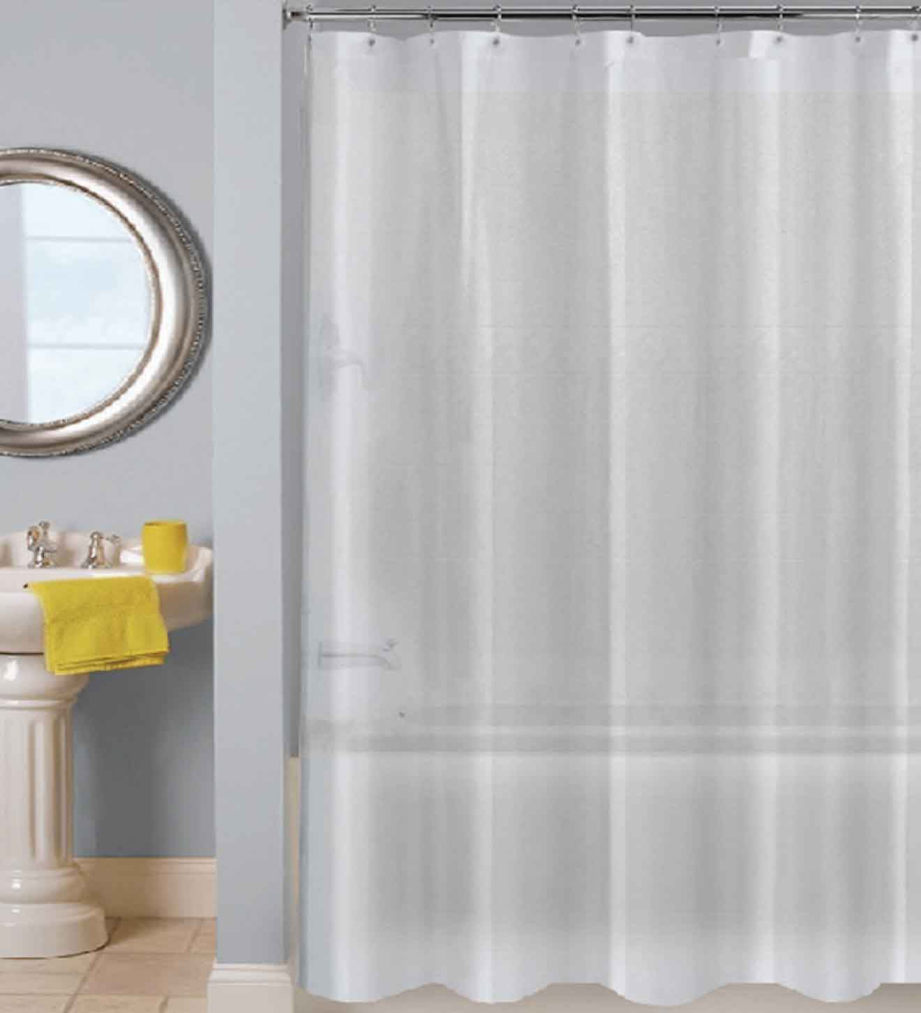 Mocassi Vinyl Waterproof 3D Graphic Printed and Clear Bathroom Shower Curtain.