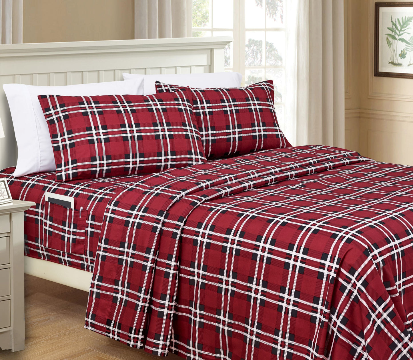 Mocassi Plaid Pattern 1500 Series Sheet Set Egyptian Quality Softness Wrinkle and Fade Resistant.