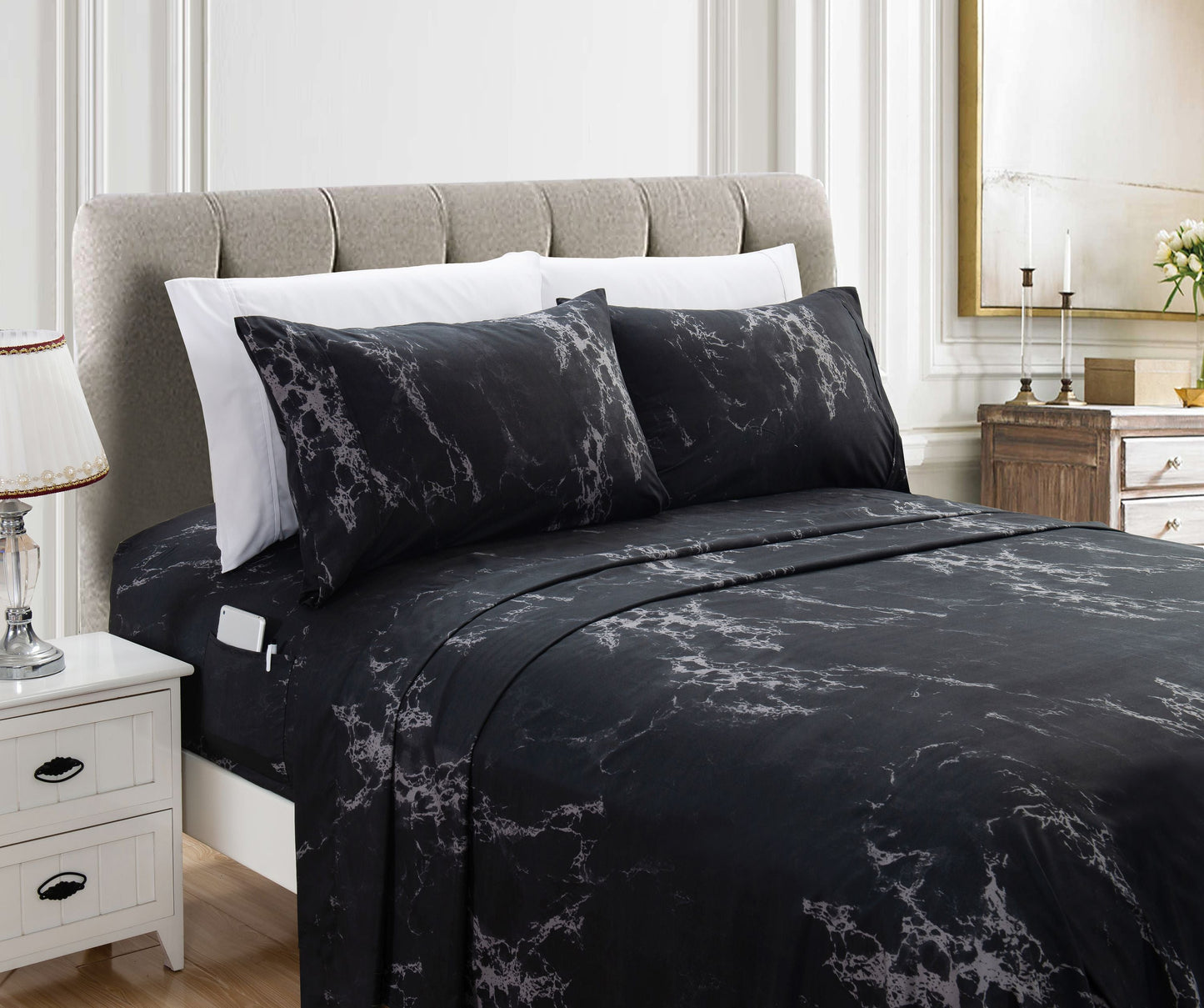 Mocassi Marble Pattern 1500 Series Percale Egyptian Quality Softness Wrinkle and Fade Resistant Sheet Set