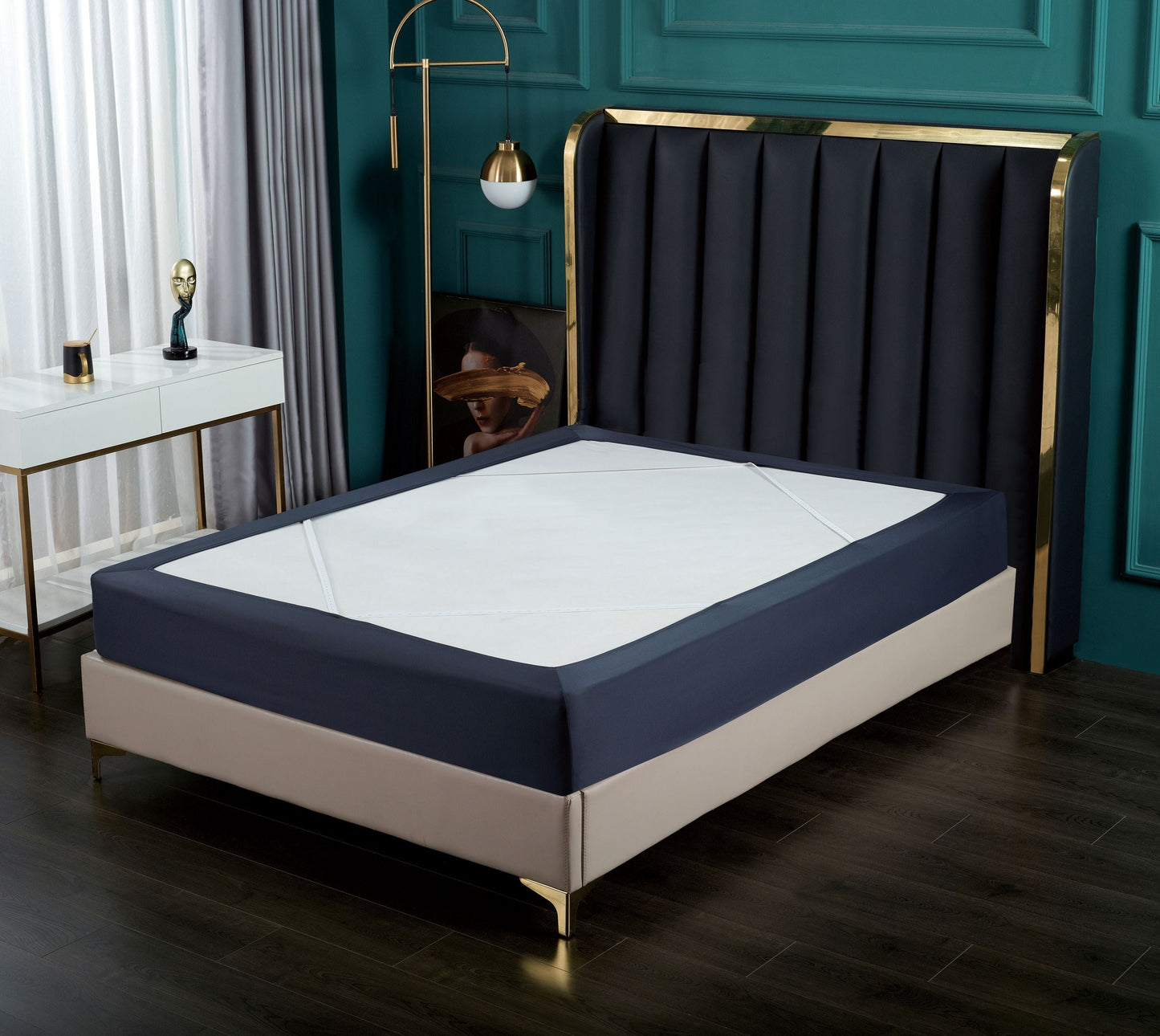 Mocassi 1-Piece Box Spring Cover, Snug 4 Way Elastic Wrap Around Jersey Knit Alternative for Bed Skirt, Ultra Soft, Wrinkle Free.