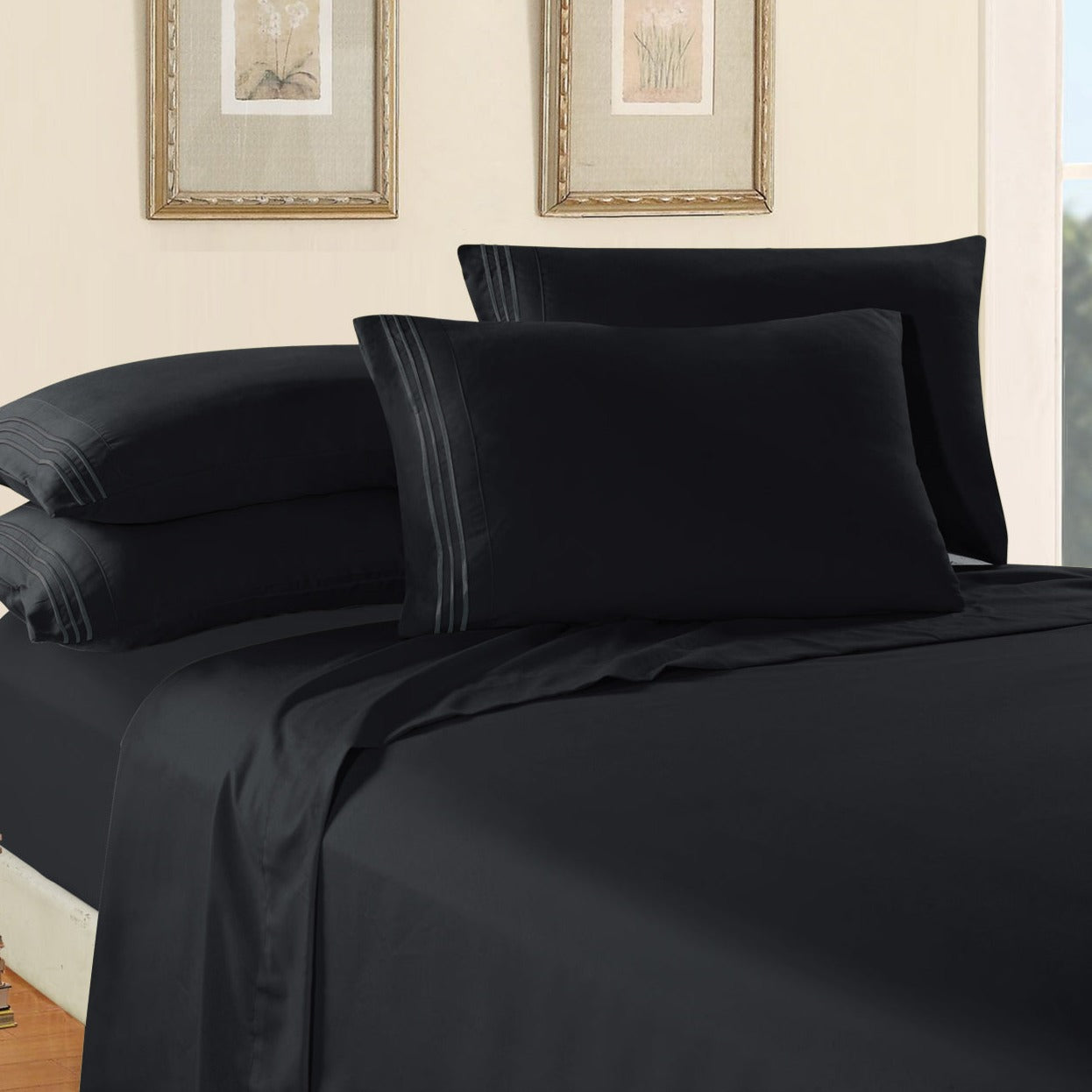 Mocassi 6-Piece 3 Line Embroidery Sheet Set (Dark Colors)
