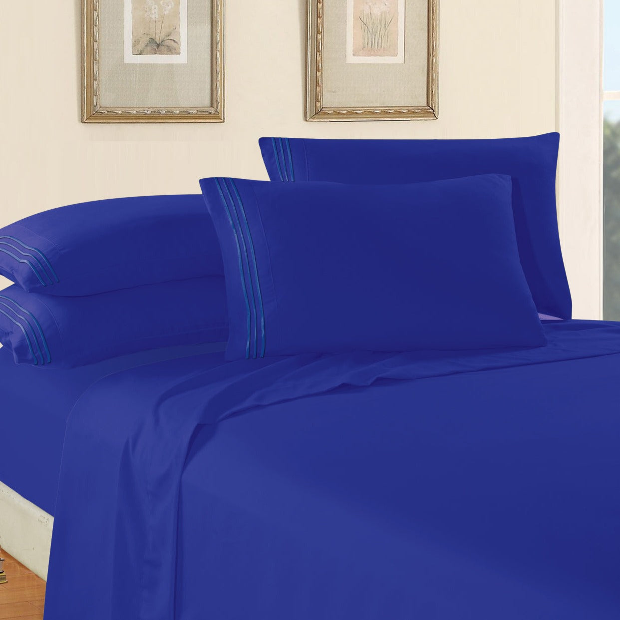 Mocassi 6-Piece 3 Line Embroidery Sheet Set (Dark Colors)