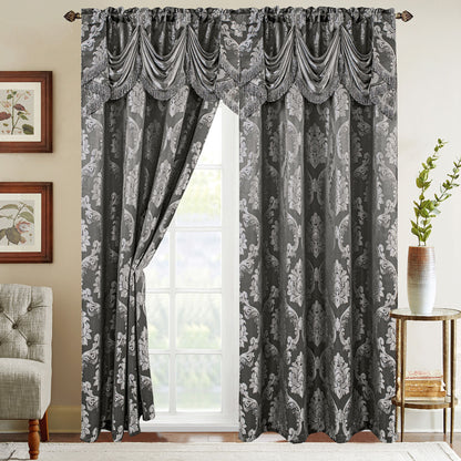 Mocassi Set of 2 Nesreen Jacquard Look Curtain Panels - 54" W x 84" L