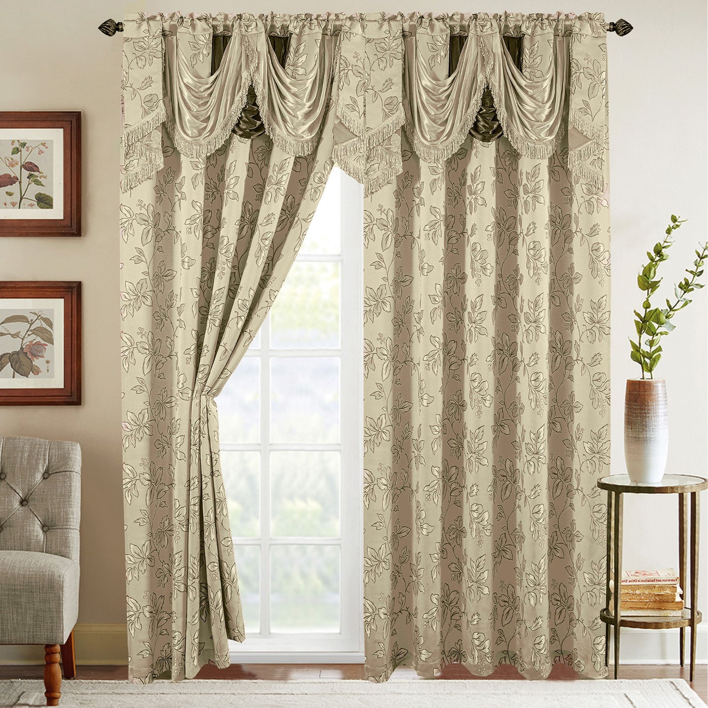 Mocassi Set of 2 Shereen Jacquard Look Curtain Panels - 54" W x 84" L