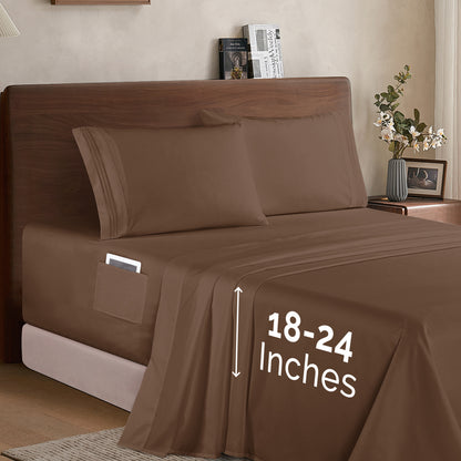 Mocassi Extra deep 18-24 Inch Pocket 3 Line Embroidery, 4-Piece Sheet Set, Moody Shades