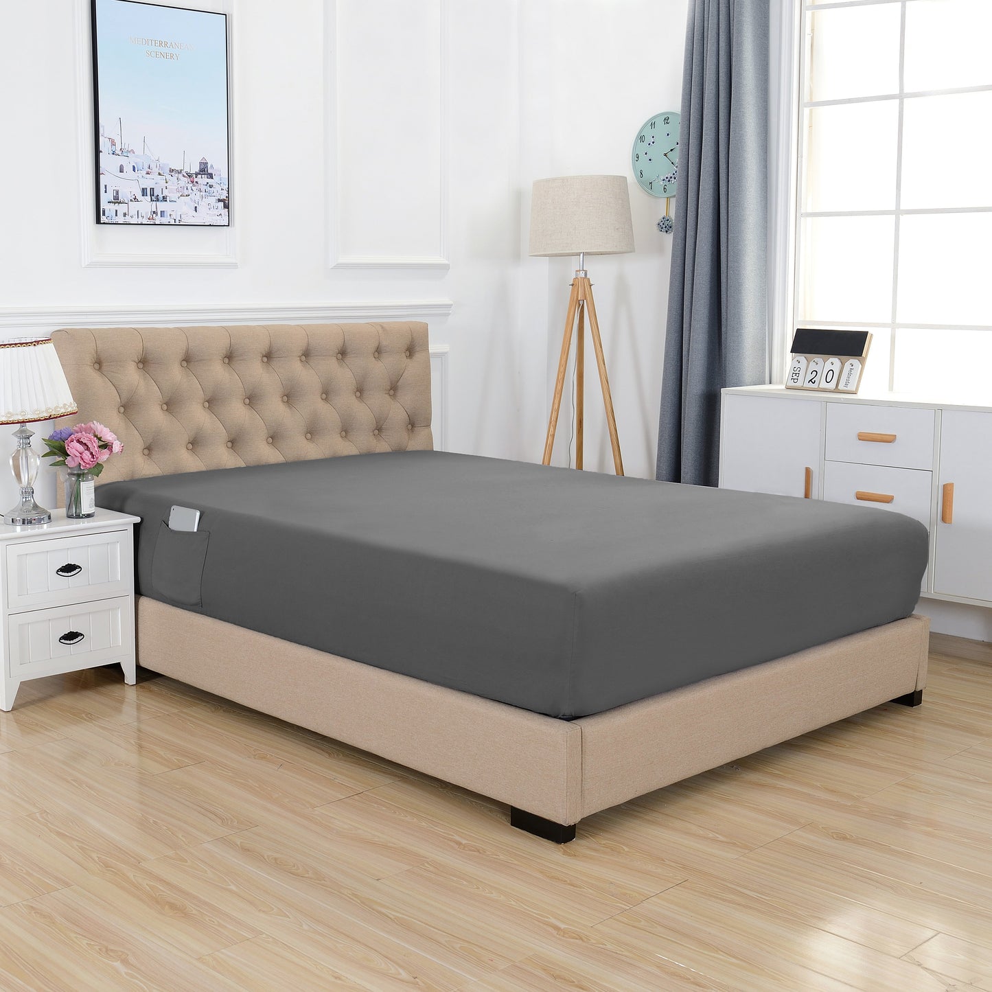 Mocassi 1-Piece 18" - 21" Deep Single Fitted Sheet for High Mattress, Smart Pocket, Luxury and Wrinkle Resistant 1500 Series Egyptian Quality