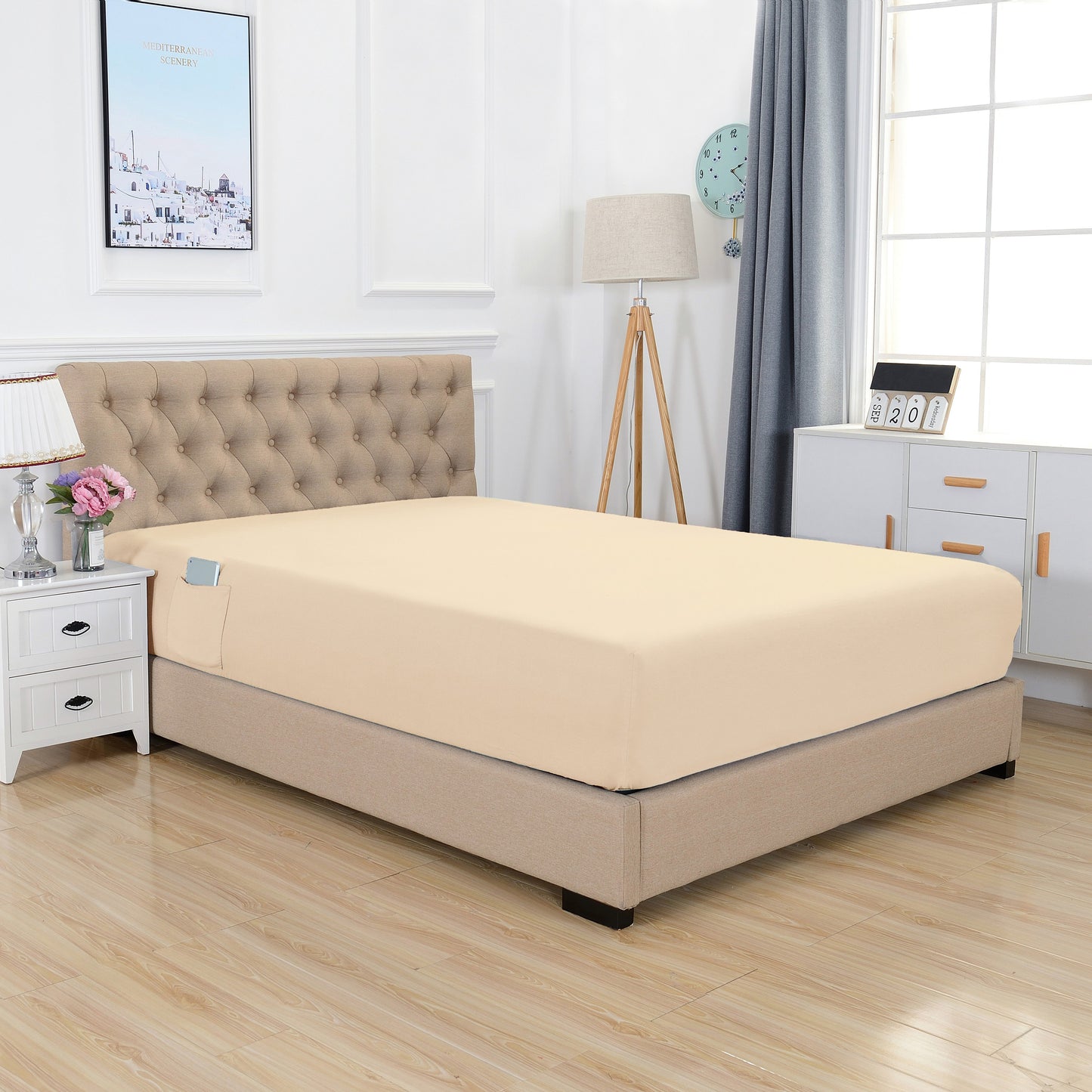 Mocassi 1-Piece 18" - 21" Deep Single Fitted Sheet for High Mattress, Smart Pocket, Luxury and Wrinkle Resistant 1500 Series Egyptian Quality