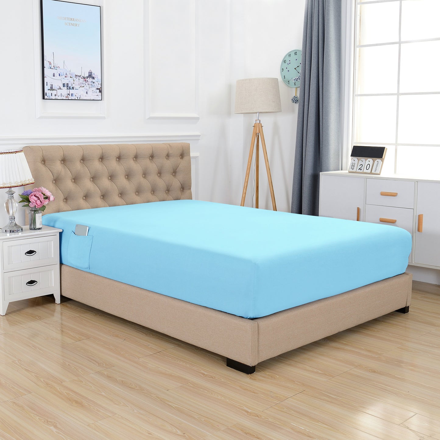 Mocassi 1-Piece 18" - 21" Deep Single Fitted Sheet for High Mattress, Smart Pocket, Luxury and Wrinkle Resistant 1500 Series Egyptian Quality